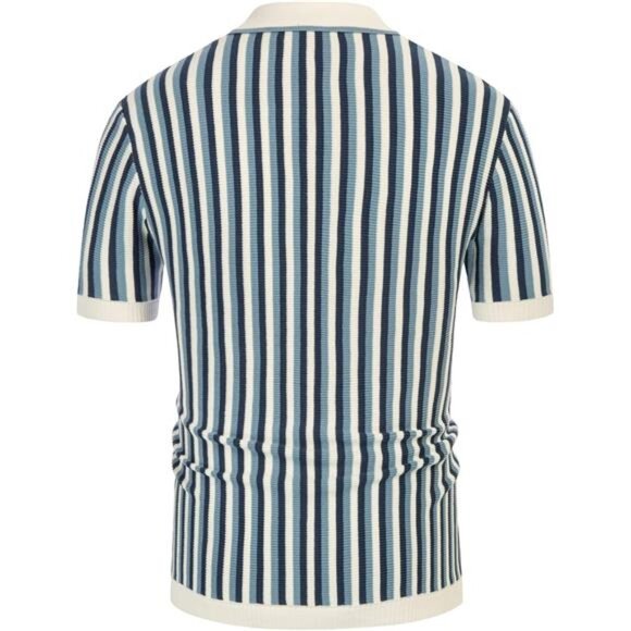 Men's Polo Shirts Retro Knit Shirt Vintage Striped Shirt - Picture 2 of 7